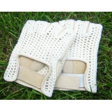 军威白色毛线山羊皮半指手套